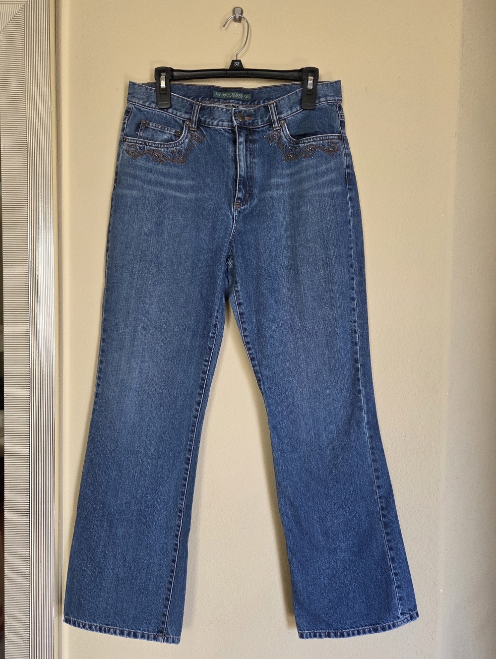 Polo by Ralph Lauren Blue Embroidered Front Pocket Bootcut Wide-Leg Jeans